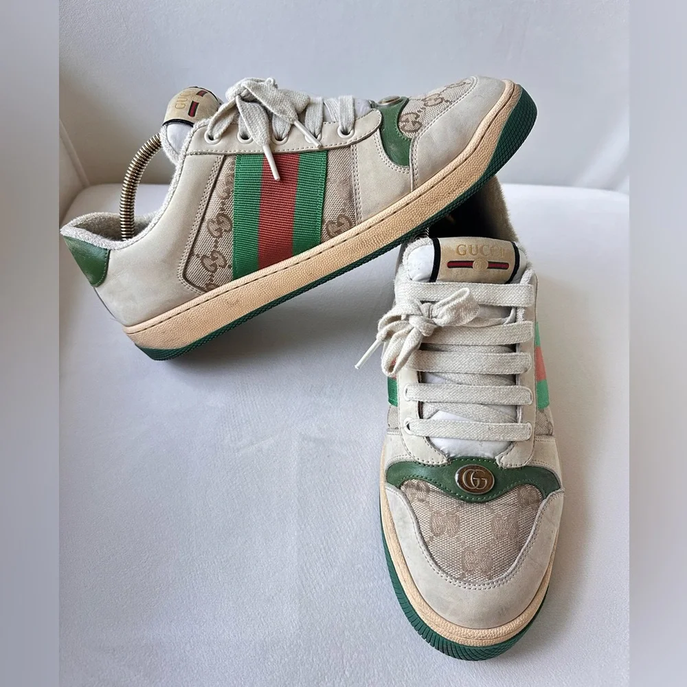 Gucci Green and Cream Vintage Sneakers size US 8.5 IT 42